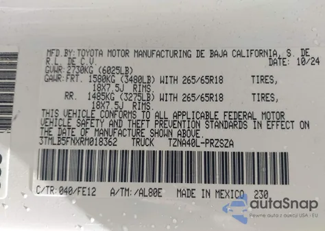 2024 Toyota Tacoma Trd Sport 2Wd from USA, damaged, VIN 3TMLB5FNXRM018362